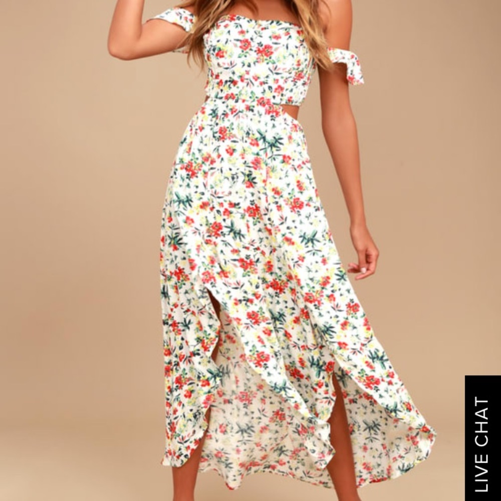 LULUS Floral Print Off The Shoulder Dress